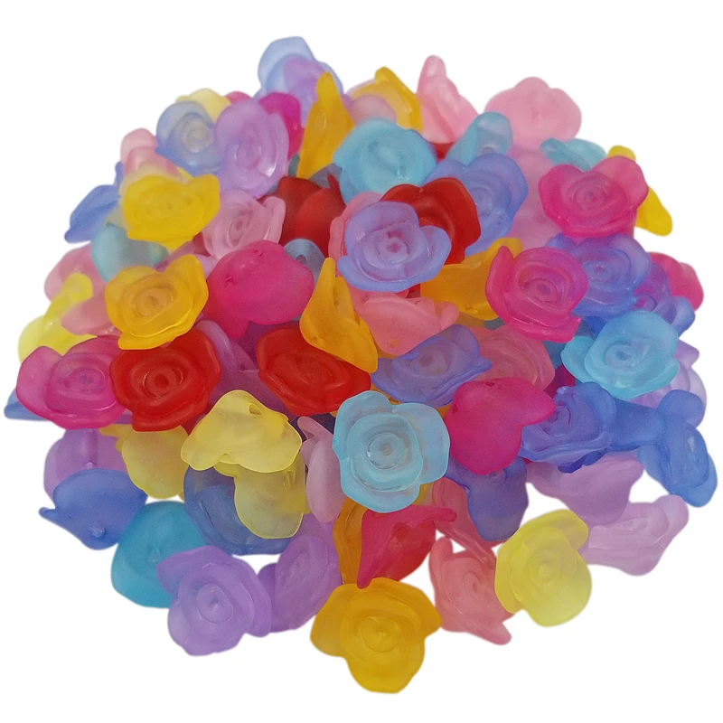 

Frosting Jewelry Accessories Hand Craft DIY 50PCS 15mm Transparent Necklace Bracelet Making Rose Flower Pendant bead Candy Color
