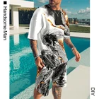 Футболка мужская с 3D-принтом, Модный комплект из 2 предметов, изысканный узор, повседневные шорты с коротким рукавом, уличная одежда