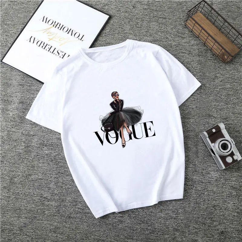 Poleras Mujer De Moda летняя футболка Женская Vogue с буквенным принтом Vogue Harajuku футболка плюс размер панк Футболка Camiseta Mujer - Цвет: 2073