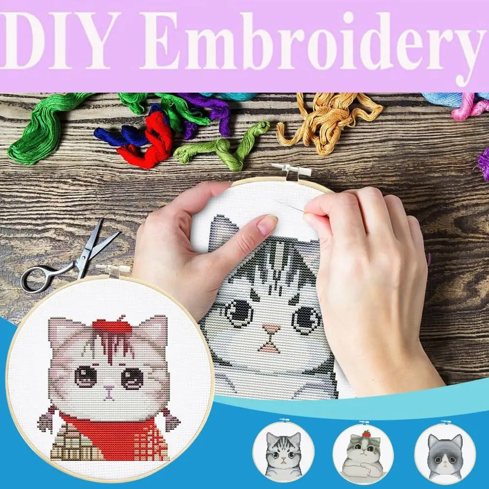 Набор для вышивки с изображением милого котенка рамкой сделай сам|Вышивка| |