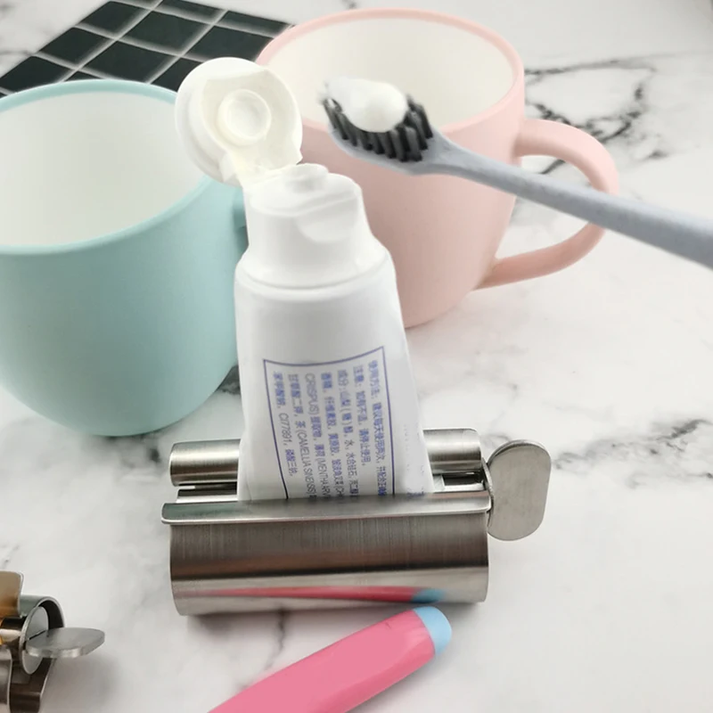 

Bathroom Accessories Set Rolling Toothpaste Squeezer Tube Toothpaste Dispenser Toothbrush Holder Rack Stainless Steel Dispenser
