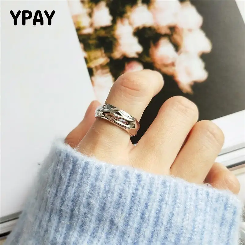 

YPAY Tin Foil Paper Style Open Rings Korea 100% 925 Pure Sterling Silver Simple Design Ring for Women Charm Jewelry Gift YMR837