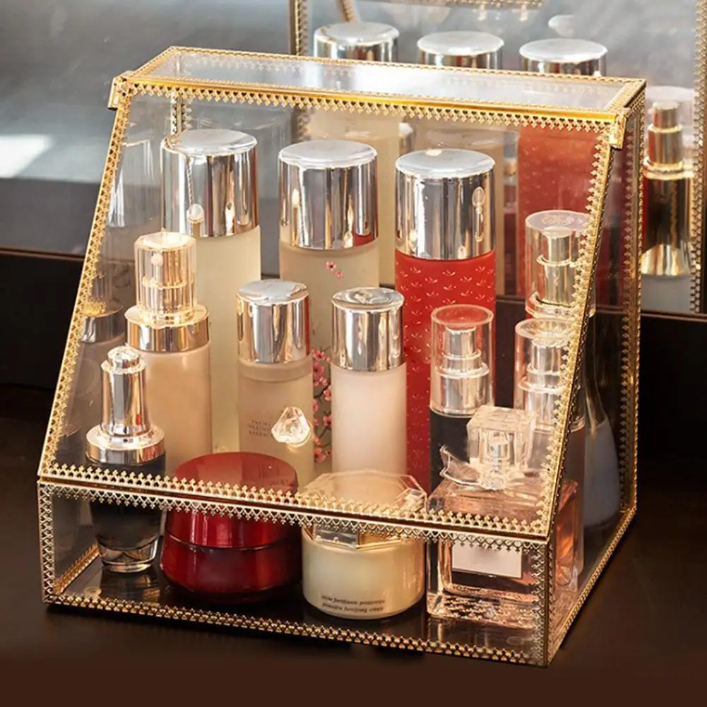 Ретро зеркало стекло по уходу за кожей Органайзер Золотой комод красота дисплей