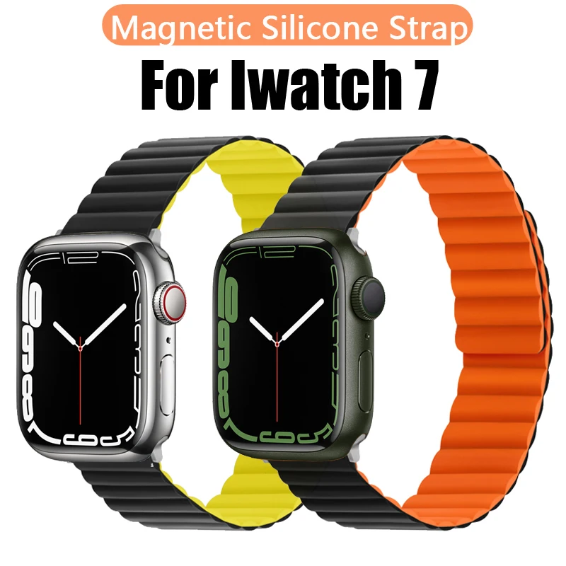 NEW Silicone Strap For Apple Watch band 41mm 45mm 44mm 40mm 38mm 42mm Correas Magnetic Loop Link bracelet Iwatch Seires 7 5 4 6