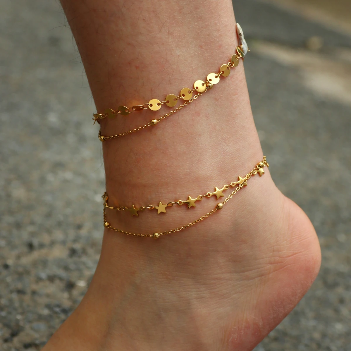 Браслеты на щиколотку женские из нержавеющей стали золотого - Цена: 147.15