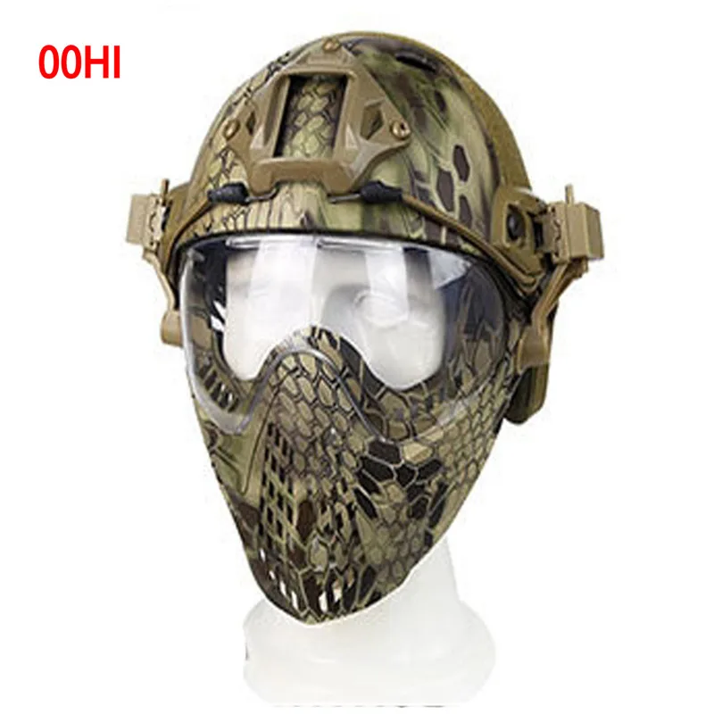 00HI New Military Tactical Protective Helmet Airsoft Full Face Protection with Goggle Len Full Face Motorcycle Helmet - Цвет: 00HI