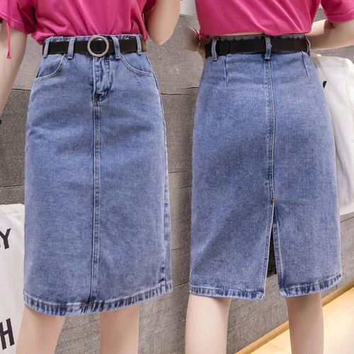 TingYiLi джинсовая юбка Женская корейский стиль Высокая талия карандаш черная