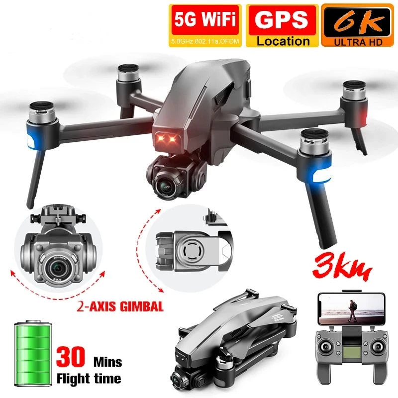 

Professional 2 Axis Gimbal with 6K 4K Camera GPS Drones RC Distance 3KM 5G WiFi FPV Brushless Self Stabilization Quadcopter Dron
