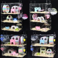 transparent double layer hamster house acrylic guinea pig cage small pet oversized villa supplies toys single layer