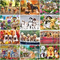 5d diy diamond painting animal paradise embroidery full round square drill cross stitch kits dog mosaic pictures home decoration