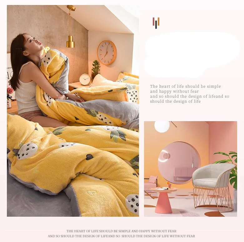 Winter Flannel Fleece duvet cover single Comforter cover Home textile 1pc cartoon Solid warm quilt cover Velvet bedcover