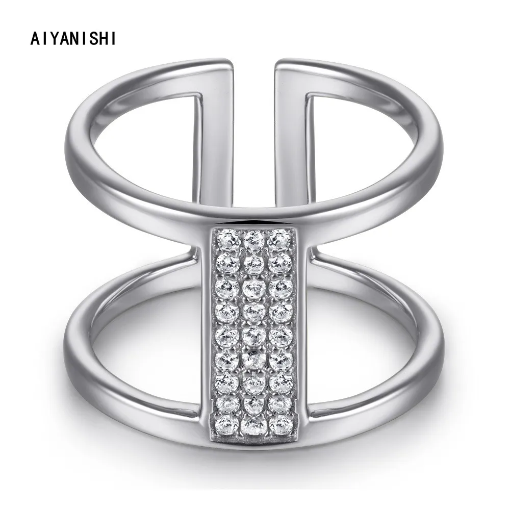 

AIYANISHI Lovers Open Female Promise ring 925 Sterling silver Bijou Pave Simple Wedding Band Ring for women Bridal Party Jewelry