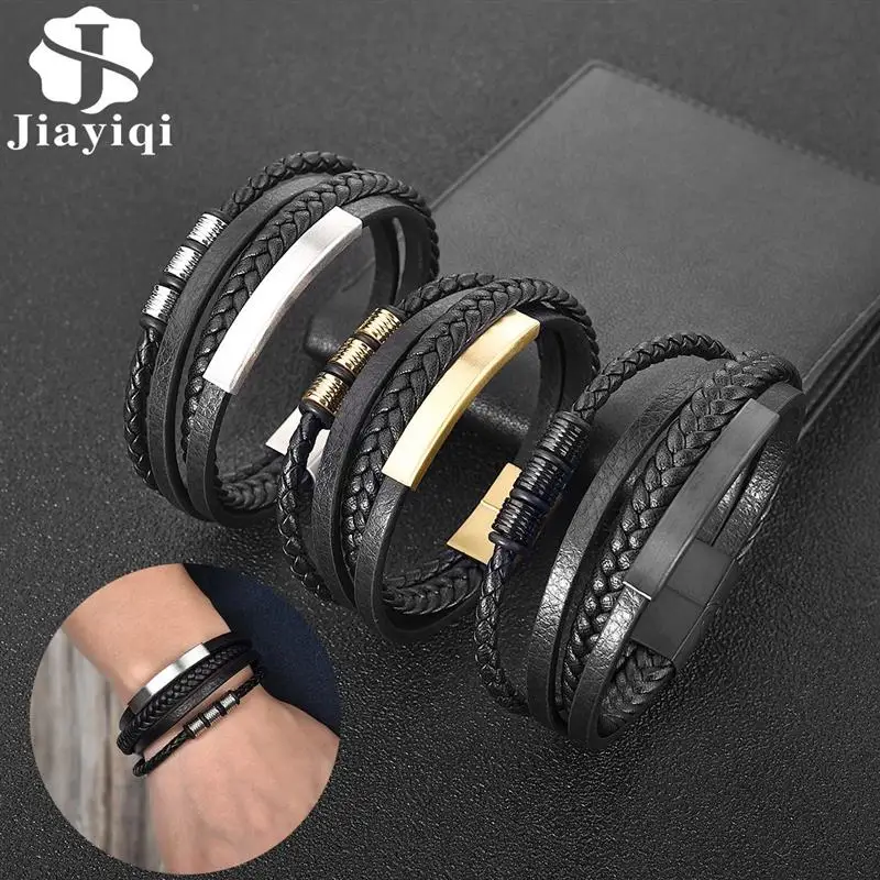 Многослойные кожаные браслеты Шарм из нержавеющей стали мужские браслет на
