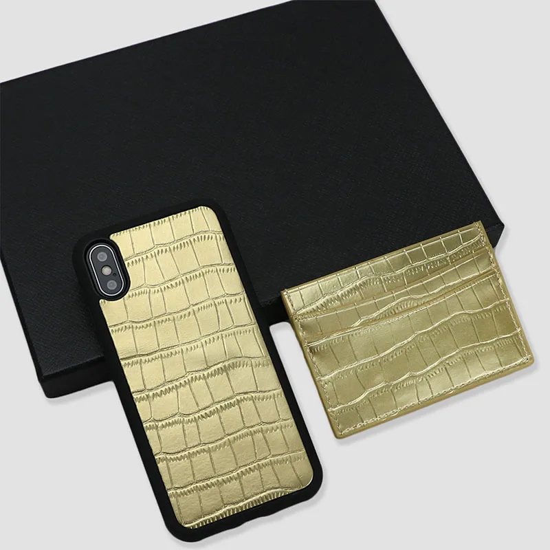 Металлический держатель для карт с крокодиловым узором мужчин и женщин кожаный