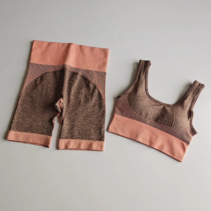 Бесшовный комплект для йоги из 2 предметов одежда тренировок женский спортивный