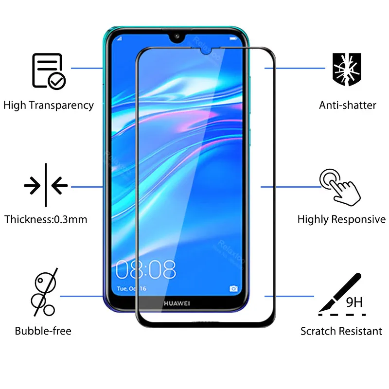 1-2 шт. закаленное стекло для huawei y7 2019 flim hauweii y 7 защитная пленка Защитная