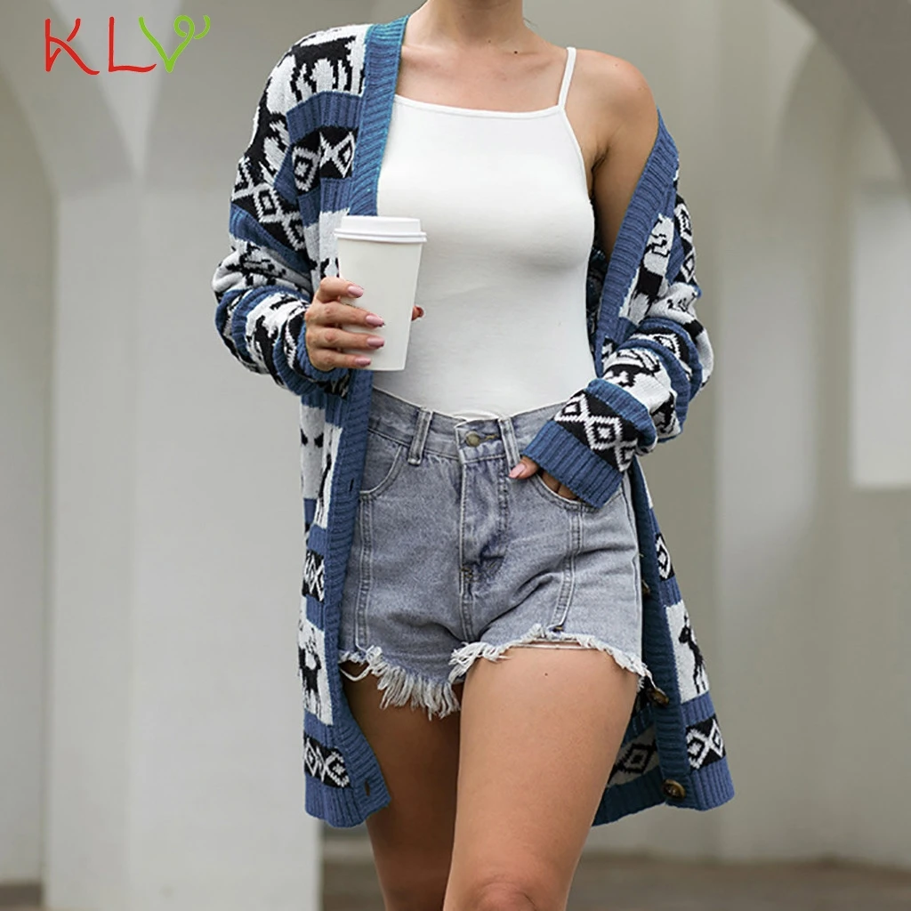 Рождественская Женская куртка с принтом оленя вязаный свитер длинный кардиган