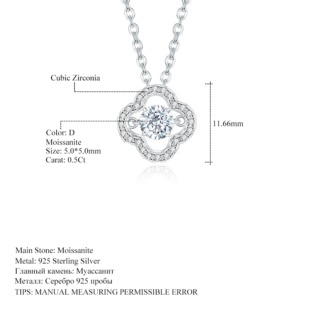 Gem балетки 925 пробы из стерлингового серебра кулон ожерелье 0.5Ct женские Круглый