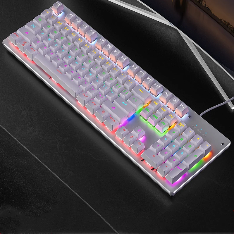 

Full Size Real Mechanical Gaming Keyboard RGB Backlit Punk Round Keycap 104 Key USB Wired For PC Laptop Blue Brown Black Axis