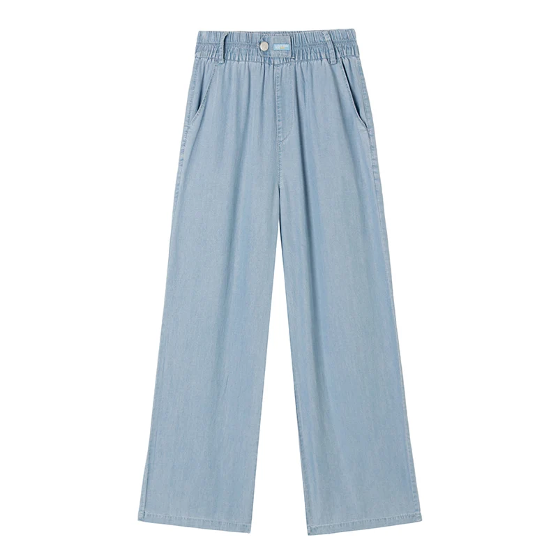 

New Spring Summer Tencel Denim Pants Women Casual Elastic High Waist Wide Leg Pants Fashionable Streetwear Female Trousers