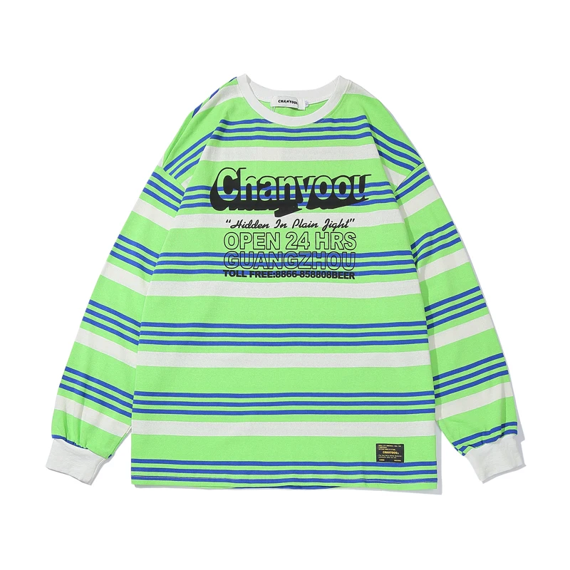 Мужские футболки с длинным рукавом в винтажном стиле полоску надписями хип хоп