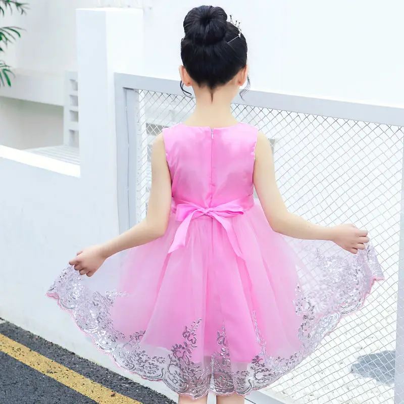

Summer Girls Princess Dresses Floral Crew Neck Children's Clothing 3-13 Years Old Kids Clothes Solid Sleeveless Mesh Dress