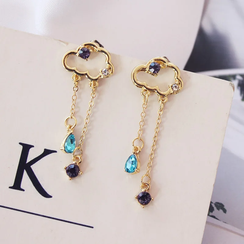 Южнокорейские асимметричные серьги облака капли дождя кисточка цепочка с