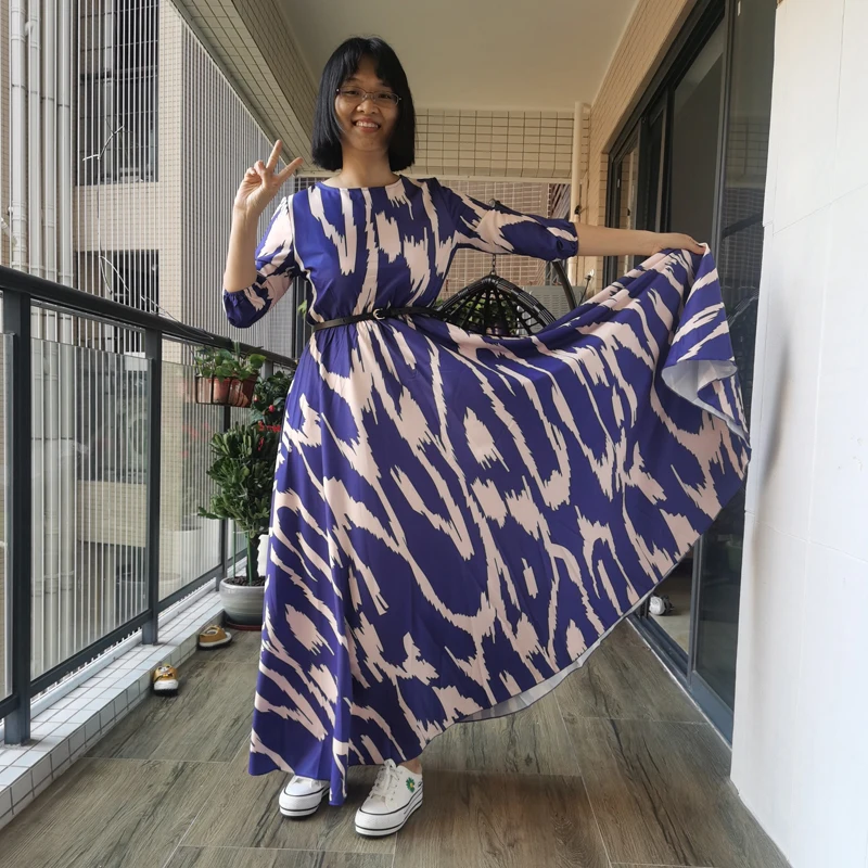 

2021 Newest Summer Fashion Arabic Clothes Big Pendulum Maxi Robe Femme Zebra Stripe Elastic Waist Dancing Party Long Dresses
