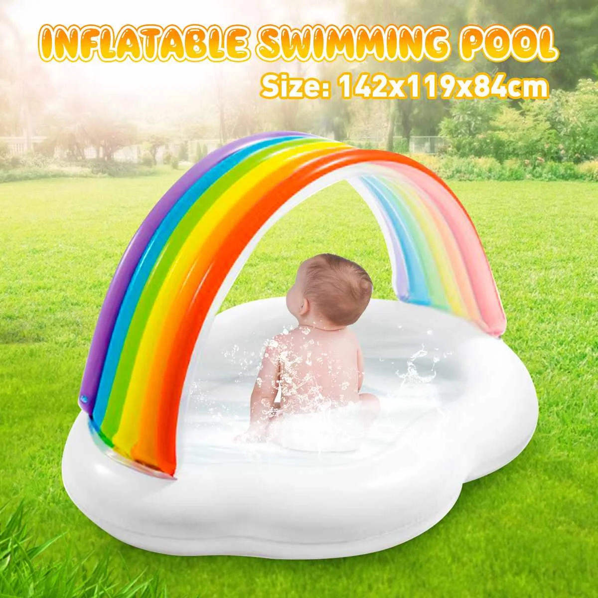 

Portable Rainbow Shape Inflatable Baby Beach Swimming Pool Floating Seat Boat Pool Toy Safe Home Use Play Pool For Children Gift