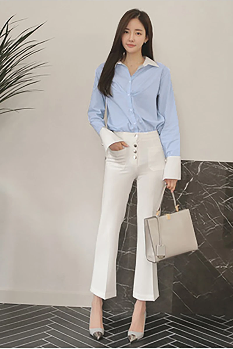

Summer Blouse Womens Tops Pleated Striped Straight Long Sleeve Shirts Casual Outerwear Blusas Mujer De Moda TA901