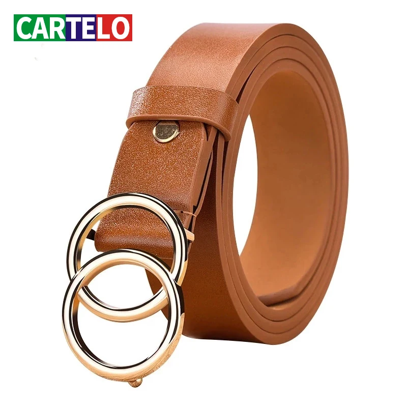 Ремень CARTELO женский с двойным кольцом тонкий регулируемый пояс металлической