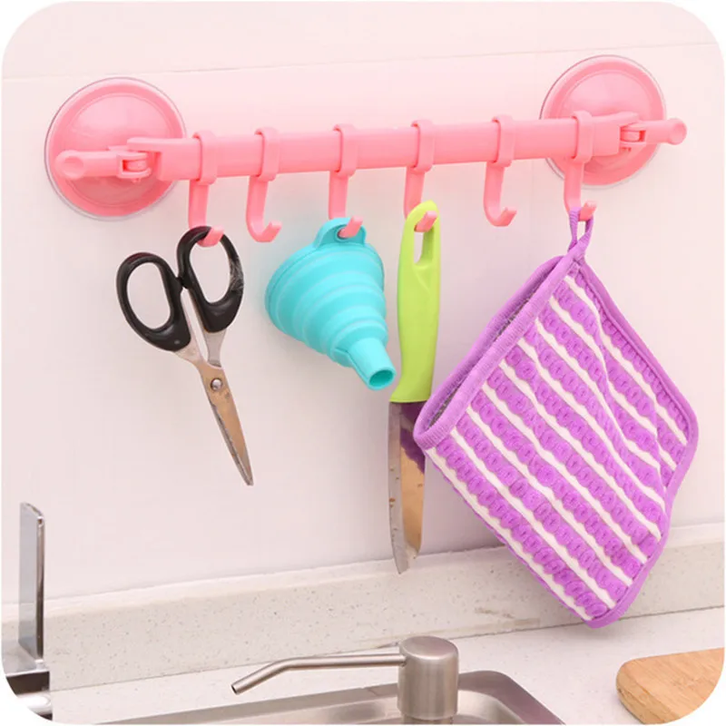 

Lock lock type powerful suction cup 6-hook kitchen toilet bathroom wall hook no nail mark multi-purpose hook