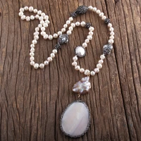 rh fashion boho jewelry pearl beads knotted handmake paved freshwater pendant necklaces women bohemia necklace gift dropship
