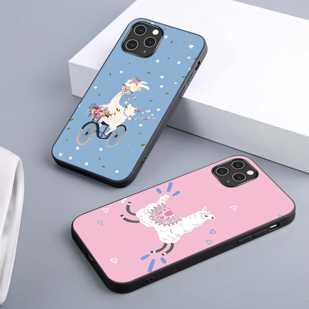 

Funny Alpaca Case For iPhone 12 11 Pro Max Mini Cover for iPhone X XR XS MAX 7 8 6 6S Plus 5S SE 2020 Soft TPU black Phone Funda