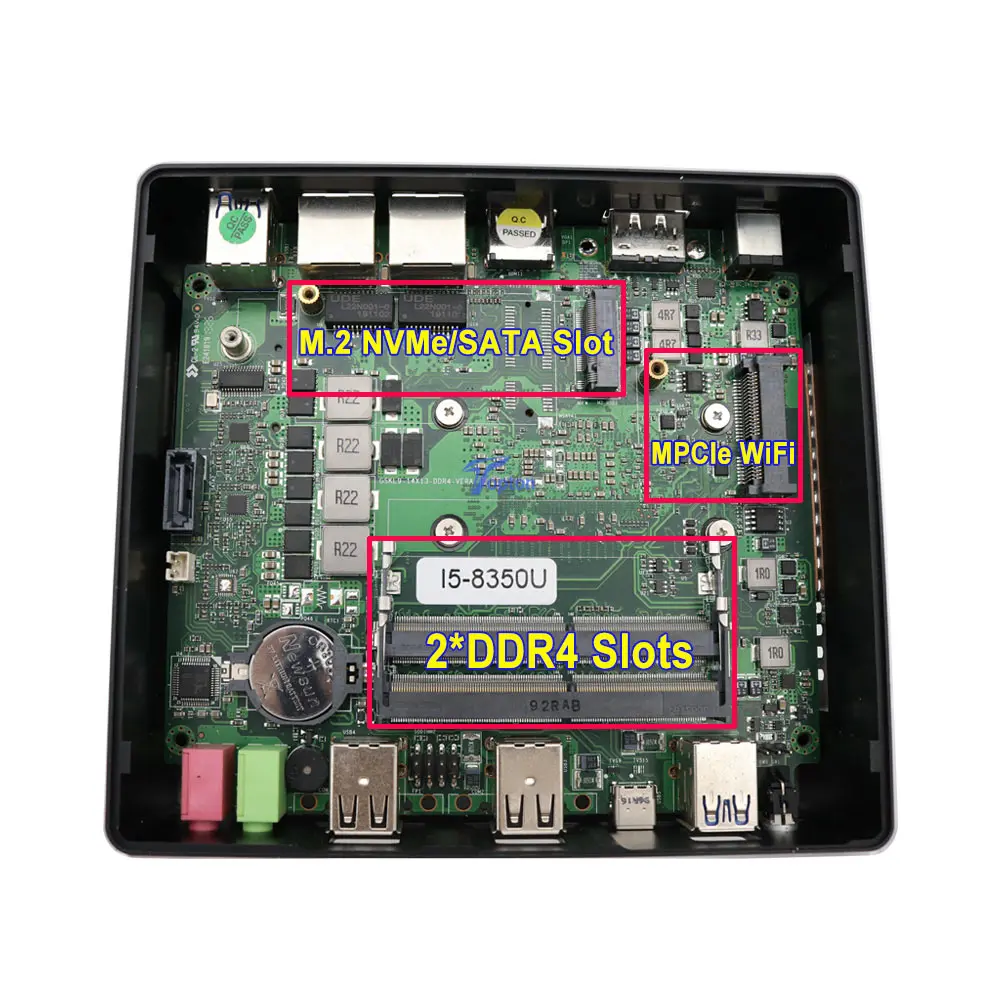 2*DDR4 Pocket Mini PC Win 10 Intel Core i5 8250U i7 8550U 2*Lans Micro PC NVMe M.2 UHD Graphics 620 WiFi HDMI VGA DP USB-C 2*COM