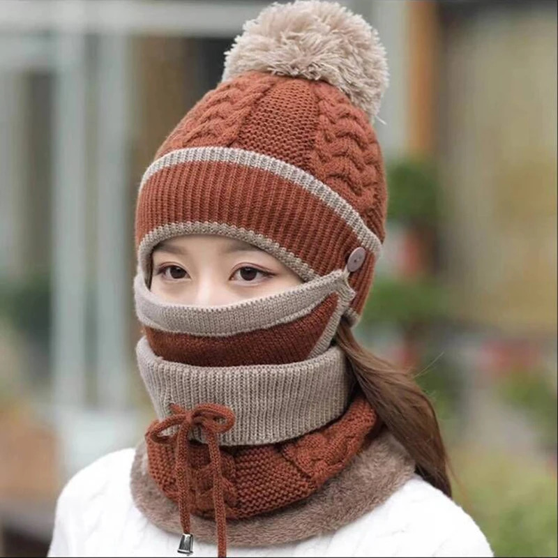 Комплект из 3 шапок женские зимние шапки бархатная Толстая нагрудная маска