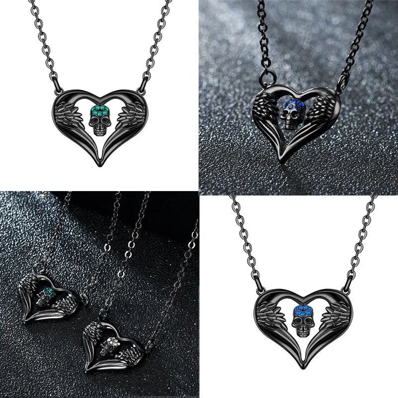 Женское ожерелье с подвеской в виде черепа черного золота кристаллами стиле