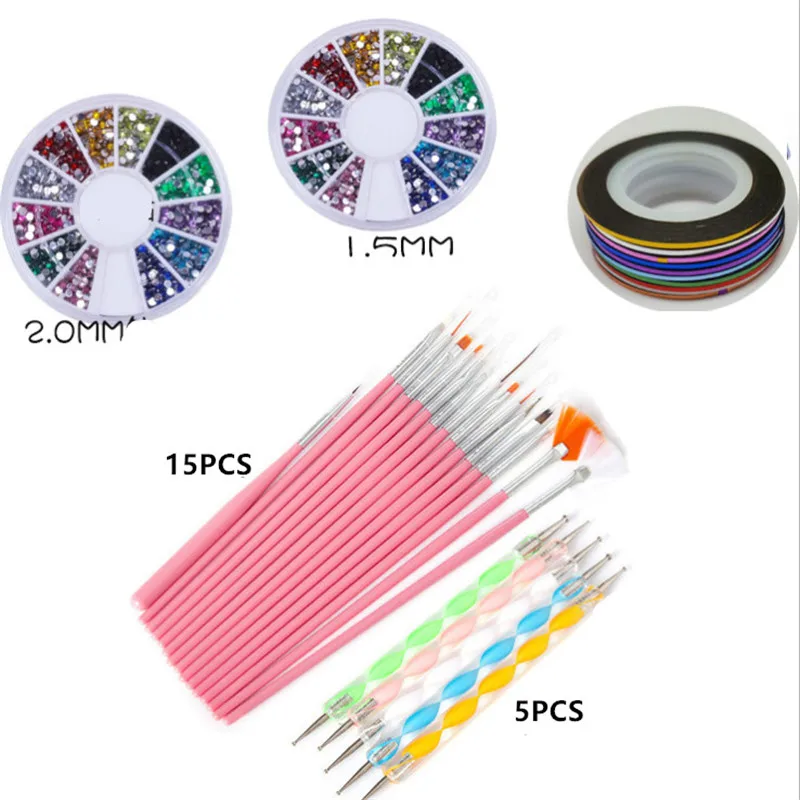 Набор для маникюра набор из 20 кистей + 2 коробок бриллиантов 10 цветных катушек