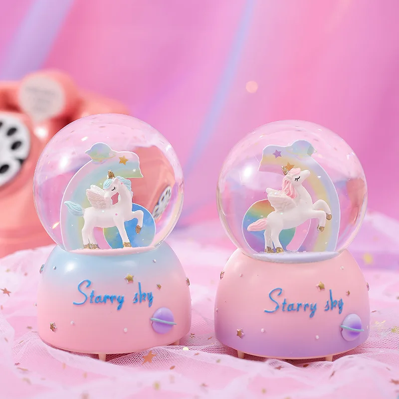 3d-light хрустальный шар вращающихся музыкальная шкатулка 5 дюймов в виде единорога