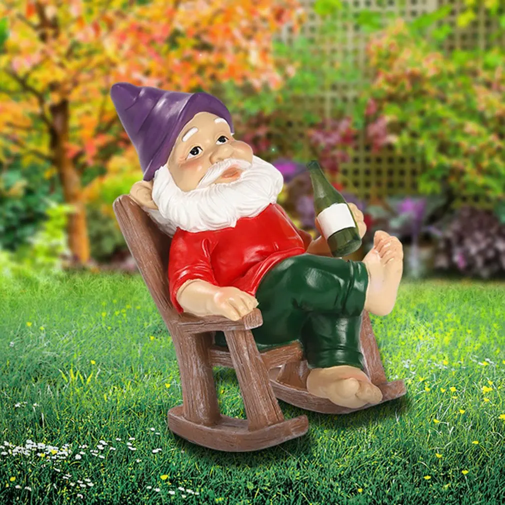 

Garden Gnome Weatherproof Funny Resin Cheeky Smoking Garden Gnome Decoration Rocking Chair Dwarf Ornament