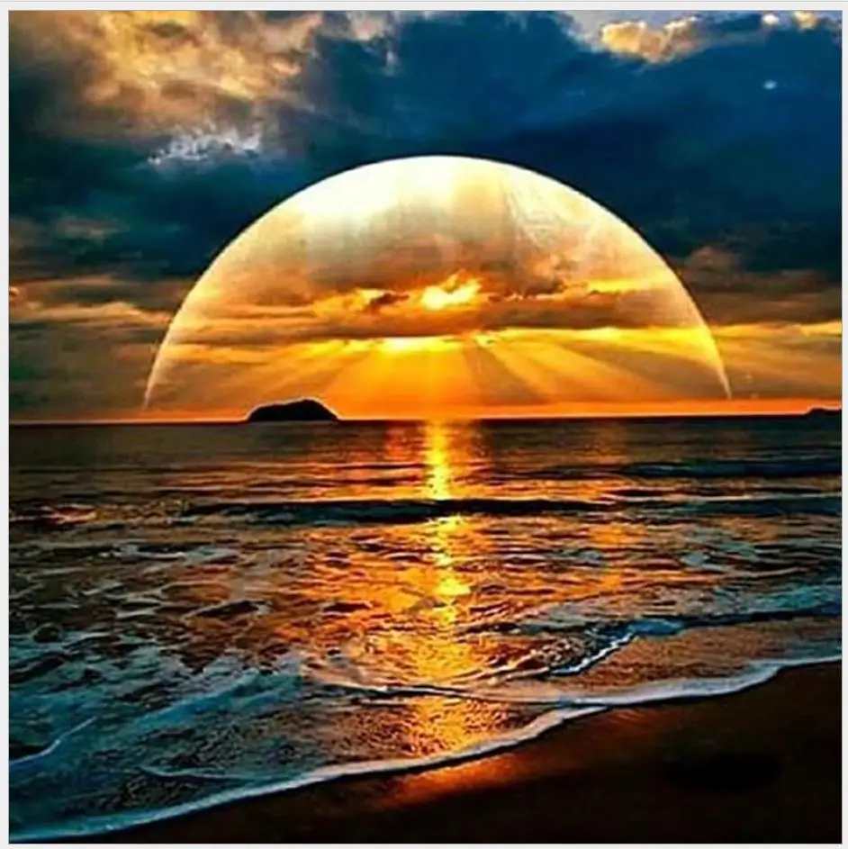 Пейзаж картина выложенная алмазами sunrise ocean мозаичная вышивка крестиком Стразы