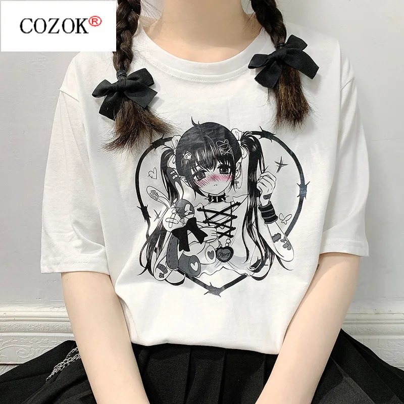 

2021 Summer New Cute Puppet Bear Princess Print T-shirt Short T-shirt Shirts for Women Tops