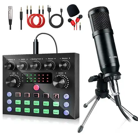 Комплект конденсаторного микрофона BM800 с аудиомиксером для потоковой передачи, микрофон для звуковой передачи для прямой трансляции, компл...