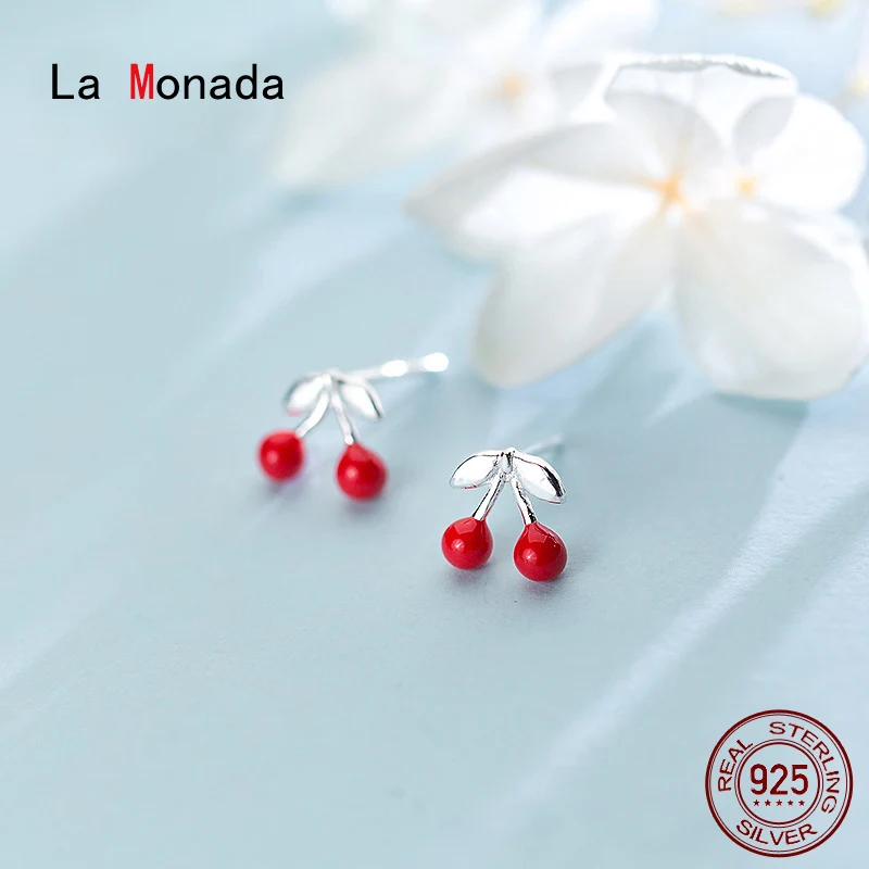 

Женские сережки-гвоздики La Monada, сережки-гвоздики из стерлингового серебра 925 пробы с красными бусинами, сережки-гвоздики из серебра 925 пробы