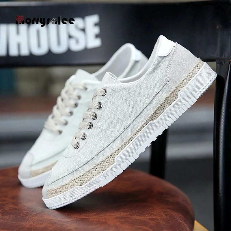 2022 New Summer Flat Bottom Men Shoes High Quality Comfortable Breathable Linen Sneakers Man Fashion Retro Straw Espadrilles