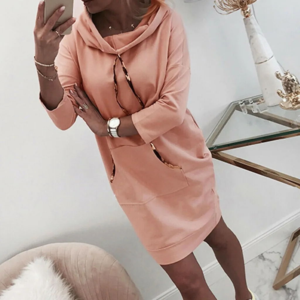 

None Women Clothing Winter Dress Knee-length Casual Polyester Dresses For Women Daily Long Sleeve Solid Straight Pockets Dresses