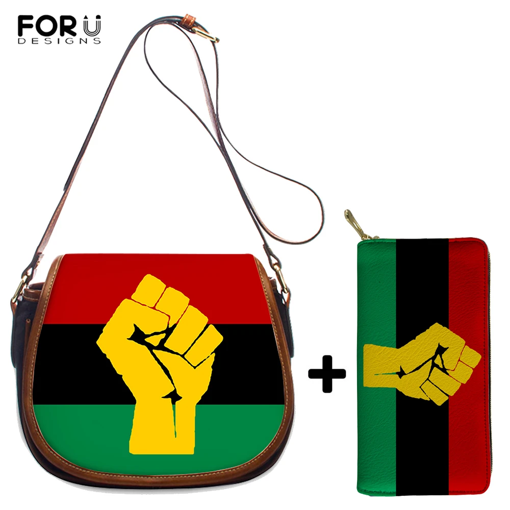 

FORUDESIGNS Women Shoulder Bags Pan African UNIA Flag Print Messenger Bag Set for Ladies PU Leather Crossbody Bags with Purse