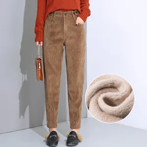 Леггинсы женские вельветовые, черные, с высокой талией, свободные, с начесом, на осеньзиму, C5803