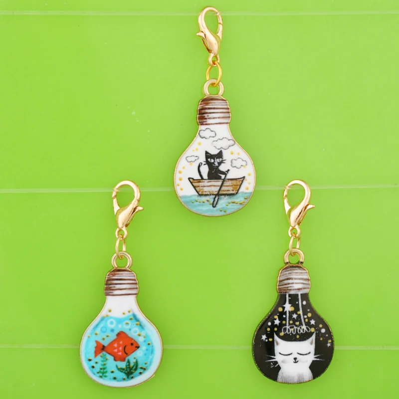 DIY металлические подвески эмалированные лампочки кошки котенка с застежкой