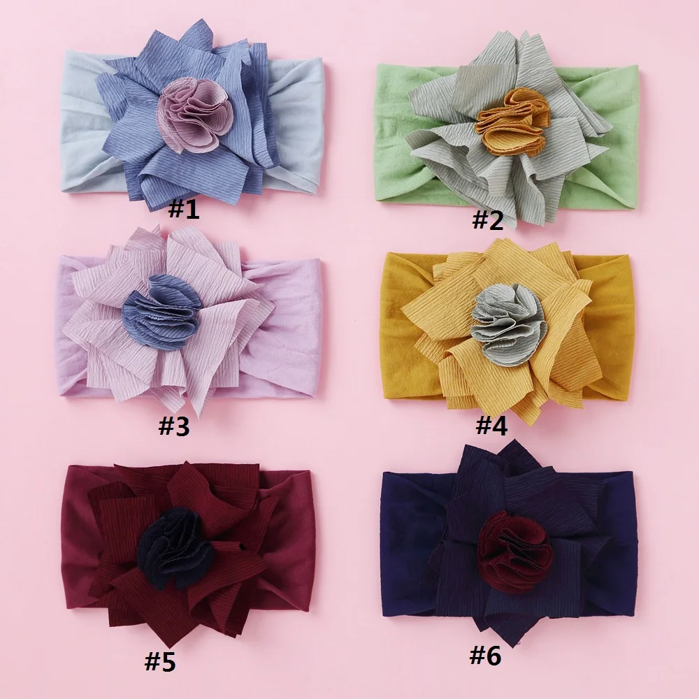 Diadema el&aacute;stica de nailon para ni&ntilde;a, diadema de flores para reci&eacute;n nacido, accesorios para el cabello-0